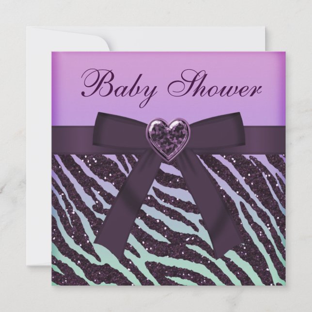 Invitación Elegante Baby Shower de impresión en cebra Purpuri (Anverso)