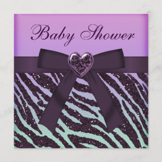 Invitación Elegante Baby Shower de impresión en cebra Purpuri