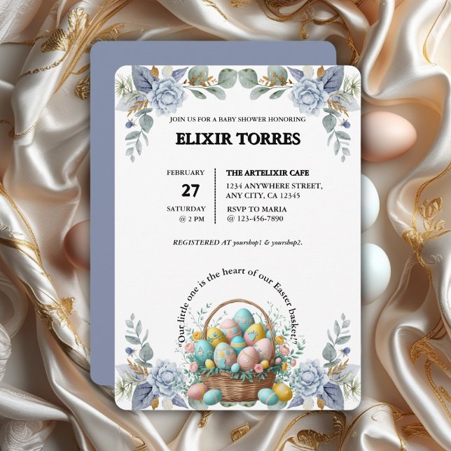 Invitación Elegante Baby Shower de la cesta de huevos de pasc (Subido por el creador)