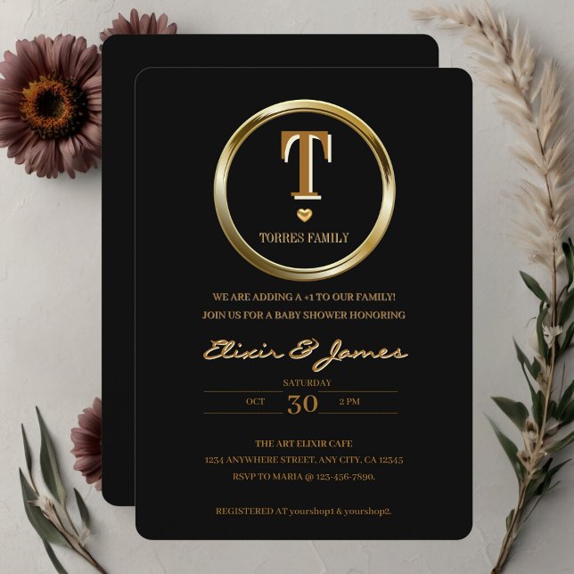 Invitación Elegante Baby Shower de la familia de los Monogram (Subido por el creador)