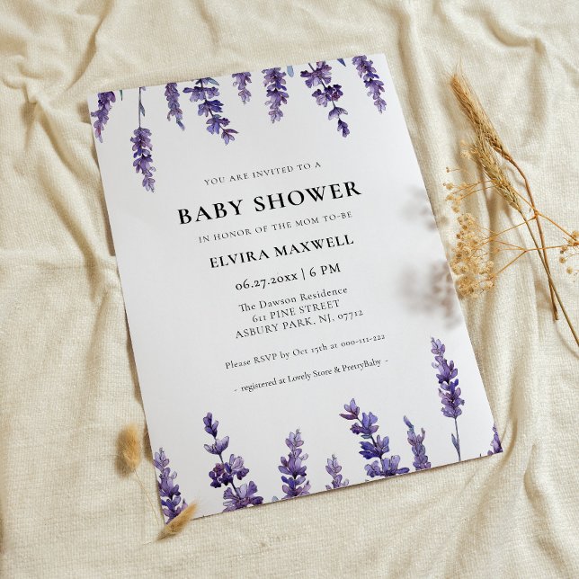 Invitación Elegante Baby Shower de lavanda floral (Subido por el creador)