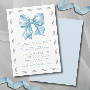 Invitación Elegante Baby Shower de Lazo Azul de Bebé