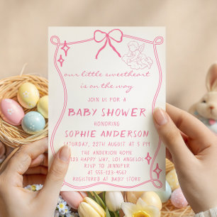 Invitación Elegante Baby Shower de lazo rosa vintage