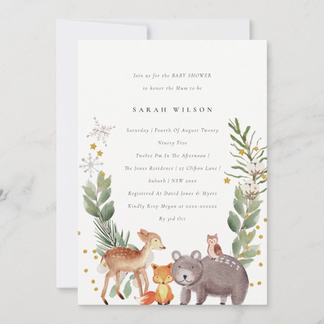 Invitación Elegante Baby Shower de Leafy de animales de la hu (Anverso)