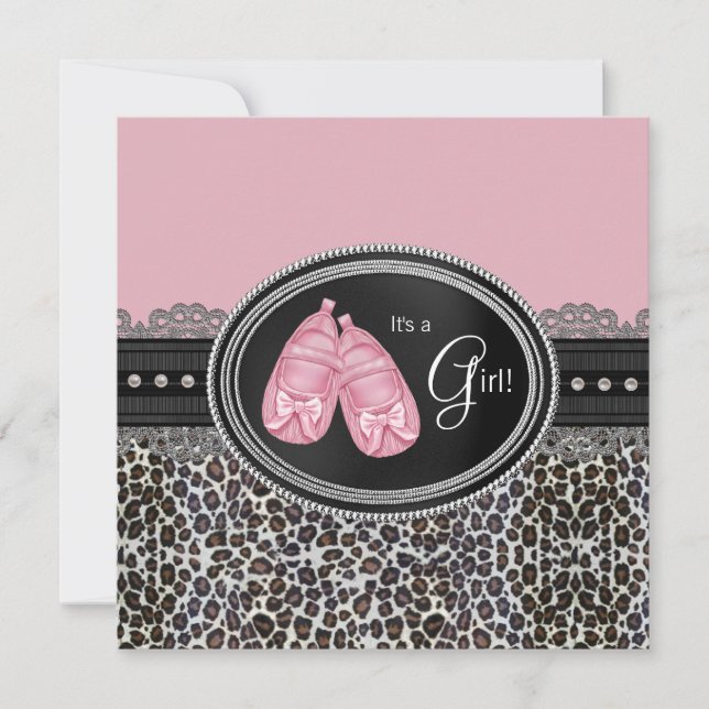 Invitación Elegante Baby Shower de Leopardo Rosa (Anverso)
