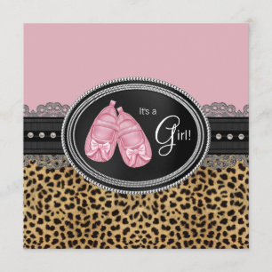Invitación Elegante Baby Shower de Leopardo Rosa