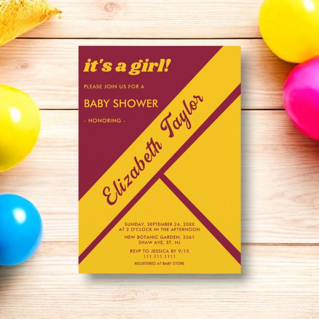 Invitación Elegante Baby Shower De Lujo Borgoña Y Moda De Oro (Subido por el creador)