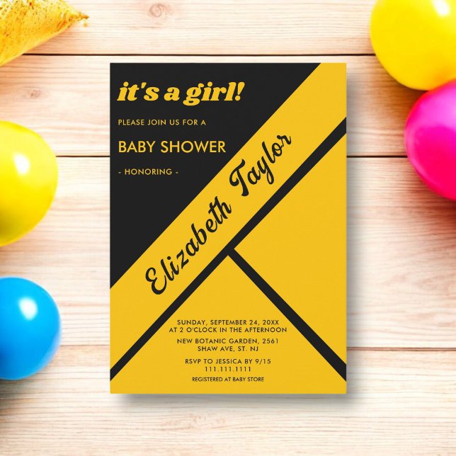 Invitación Elegante Baby Shower De Lujo Negro Y Oro Delicado (Subido por el creador)