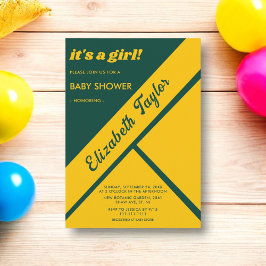 Invitación Elegante Baby Shower De Lujo Verde Y Dorado Delica