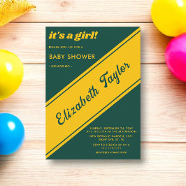 Invitación Elegante Baby Shower De Lujo Verde Y Oro