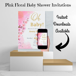 Invitación Elegante Baby Shower de madera de dogwood rosa dor