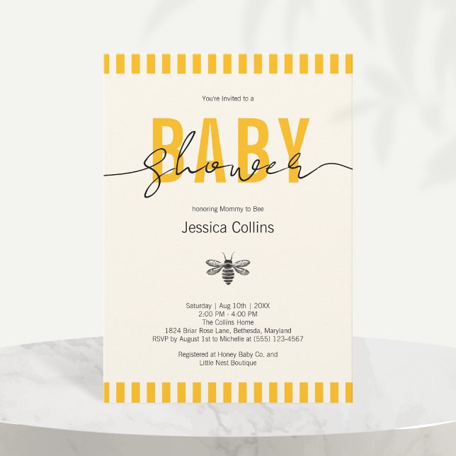 Invitación Elegante Baby Shower de Mamá a Bebé Género Neutral (Elegant Gender Neutral Mommy to Bee Baby Shower Invitation)