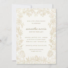 Invitación Elegante Baby Shower de marfil floral