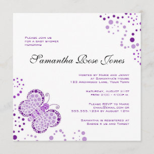 Invitación Elegante Baby Shower de mariposa morada y blanca