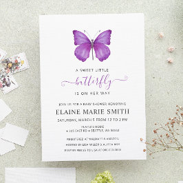 Invitación Elegante Baby Shower de mariposa purpura simple