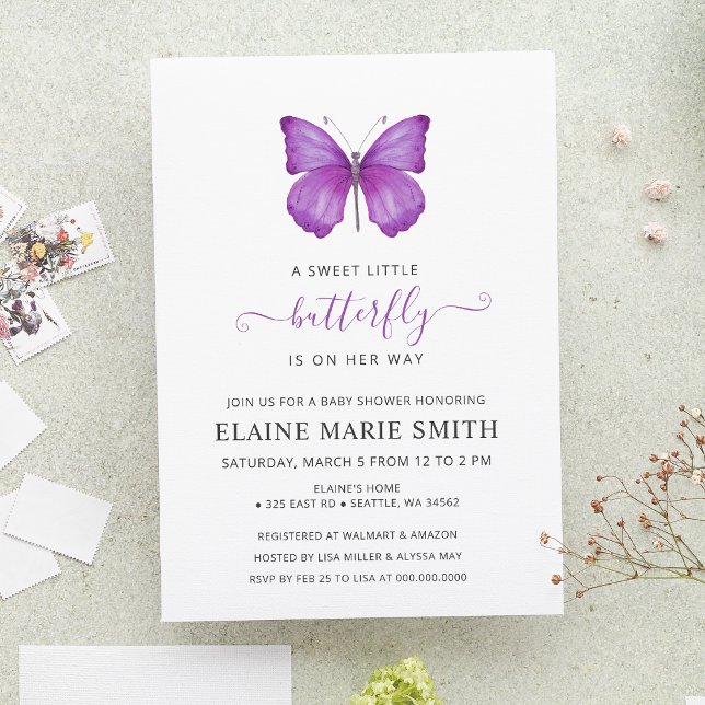 Invitación Elegante Baby Shower de mariposa purpura simple (Subido por el creador)