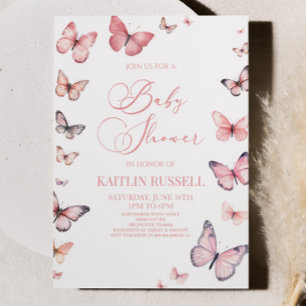 Invitación Elegante Baby Shower de mariposa rosa suave