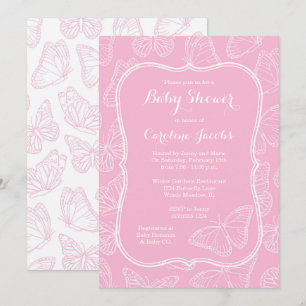 Invitación Elegante Baby Shower de mariposa rosa y blanca