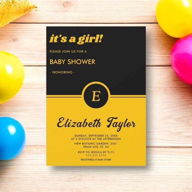 Invitación Elegante Baby Shower De Moda De Monograma Negro Y  (Subido por el creador)