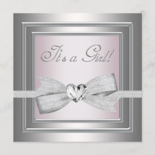 Invitación Elegante Baby Shower de Niña en Plata y Rosa