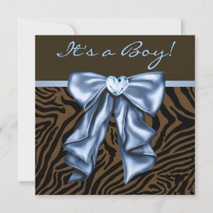 Invitación Elegante Baby Shower de Niño Azul Cebra