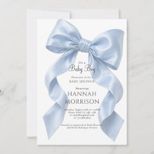 Invitación Elegante Baby Shower de Niño con Lazo Azul