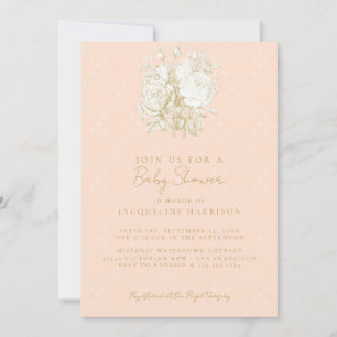 Invitación Elegante Baby Shower de oro rosa de tela floral fr