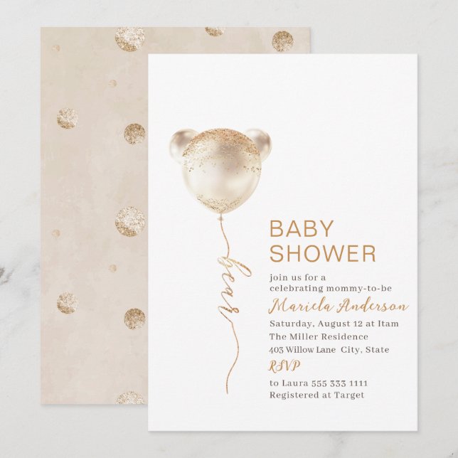 Invitación Elegante Baby Shower de oso moderno (Anverso / Reverso)