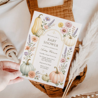 Invitación Elegante Baby Shower de Otoño | Calabazas de Flore