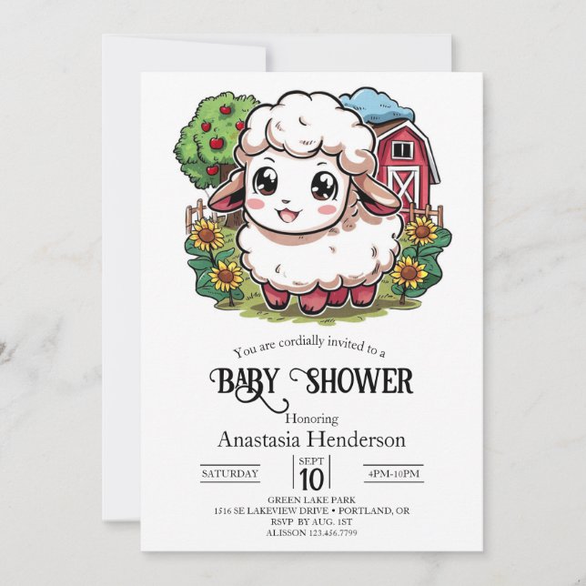 Invitación Elegante Baby Shower de oveja simple (Anverso)