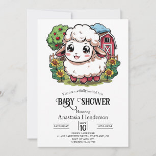 Invitación Elegante Baby Shower de oveja simple