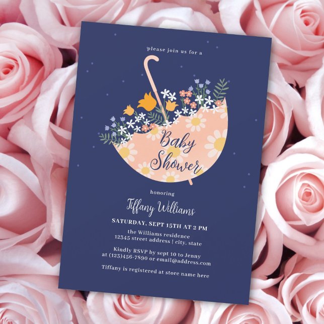 Invitación Elegante Baby Shower de paraguas rosados (Subido por el creador)