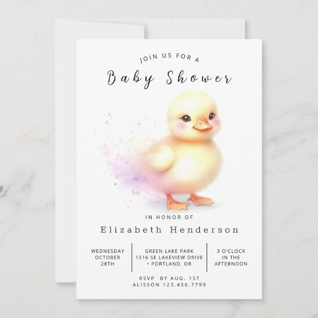 Invitación Elegante Baby Shower de pato editable (Anverso)