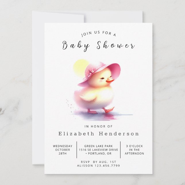 Invitación Elegante Baby Shower de pato en línea (Anverso)