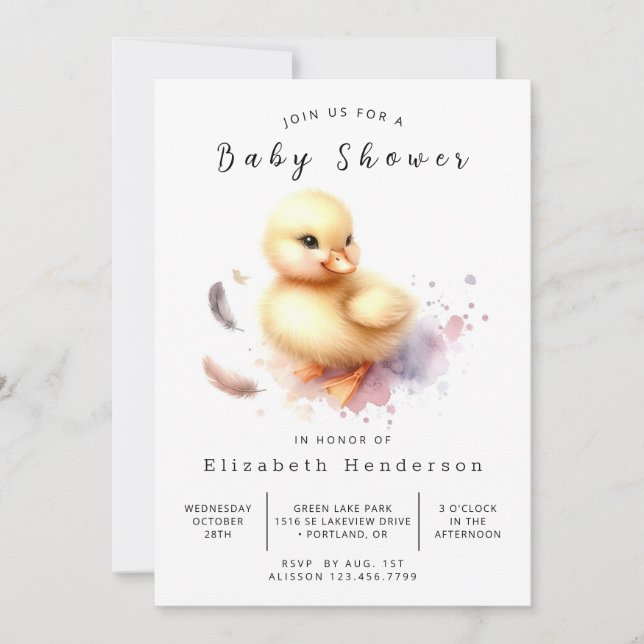 Invitación Elegante Baby Shower de pato imprimible (Anverso)