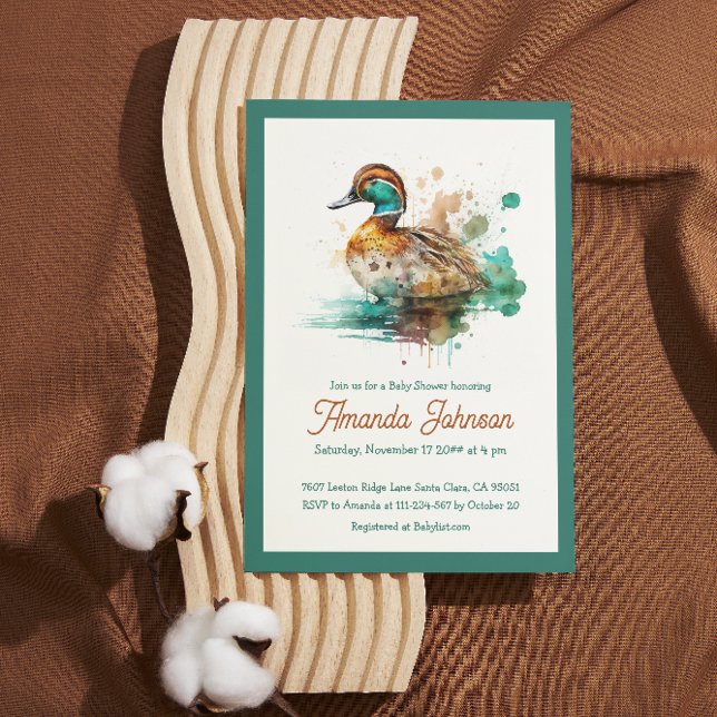 Invitación Elegante Baby Shower de pato mallard enmarcado ver (Subido por el creador)