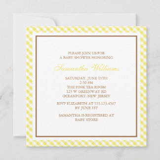 Invitación Elegante Baby Shower de patrón de Gingham amarillo