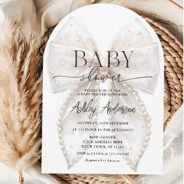 Invitación Elegante Baby Shower de Pearl Bow Blanco