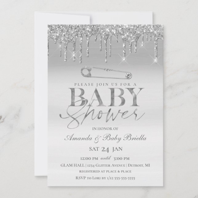 Invitación Elegante Baby Shower de Pin de seguridad de goteo  (Anverso)
