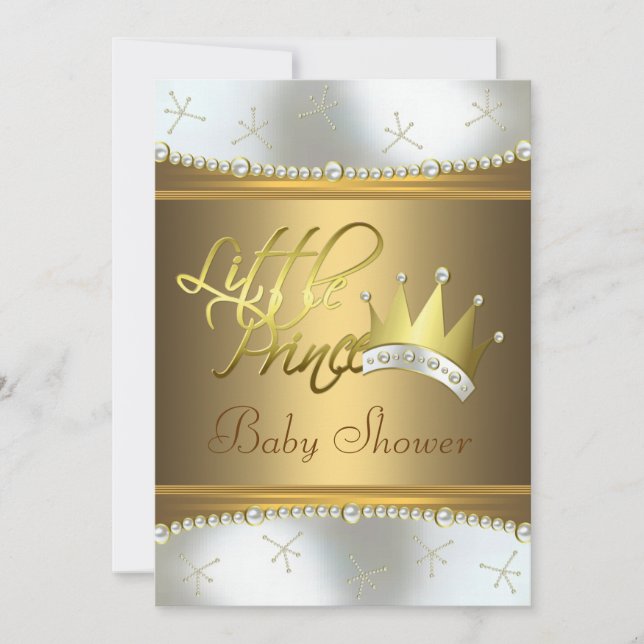 Invitación Elegante Baby Shower de Principito Blanco y Oro (Anverso)