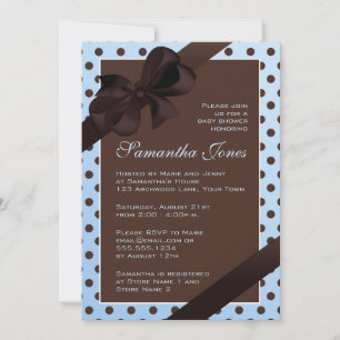 Invitación Elegante Baby Shower de puntos de polka azul y mar