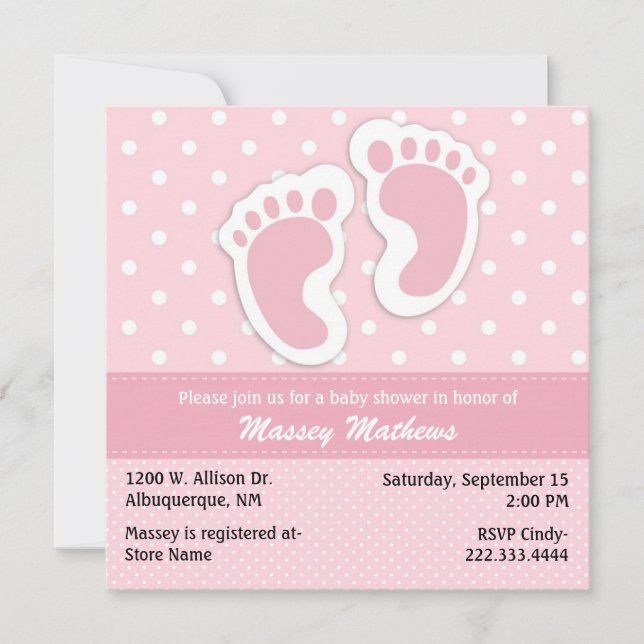 Invitación Elegante Baby Shower de puntos de polka rosa y bla (Anverso)