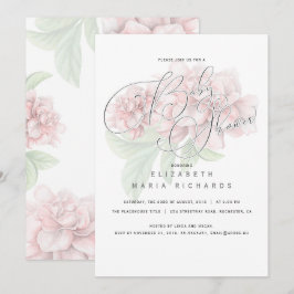 Invitación Elegante Baby Shower de tipografía floral rosa