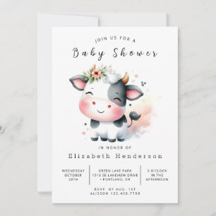 Invitación Elegante Baby Shower de vaca de granja simple