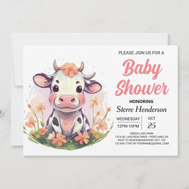 Invitación Elegante Baby Shower de vaca digital mágico Barnya (Anverso)