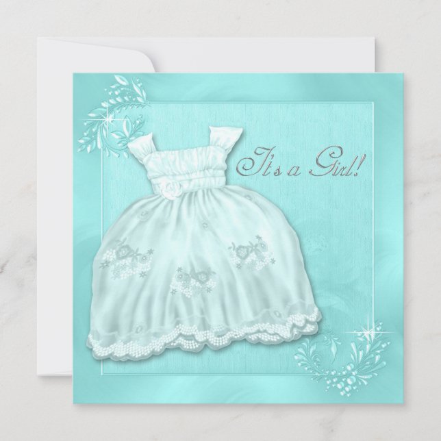 Invitación Elegante Baby Shower de vestido azul Verde azulado (Anverso)