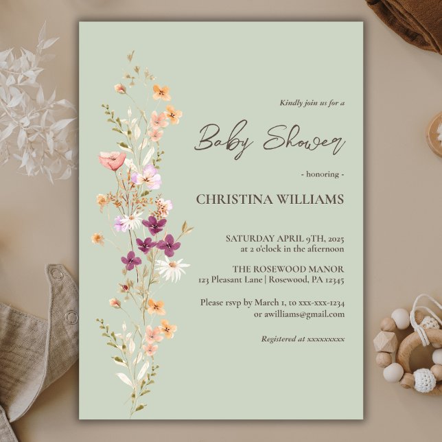 Invitación Elegante Baby Shower de Wildflower Boho Sage (Subido por el creador)