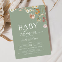 Elegante Baby Shower de Wildflower Sage Green Boho