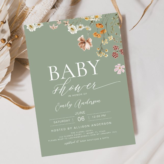 Invitación Elegante Baby Shower de Wildflower Sage Green Boho (Subido por el creador)