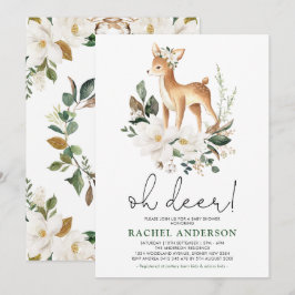 Invitación Elegante Baby Shower Deer Ivory Floral Greenery